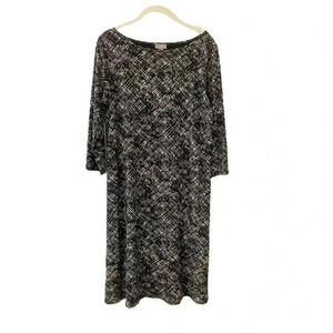 J. Jill Black White Shift Dress Small Wearever Collection 3/4 Sleeves Geometric